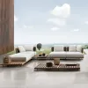 Luxury Modern Garden Wicker Rattan Teak Wood Sectional Sofa Set for Outdoor Patio Hotel Courtyard Use-Eco-Friendly Waterproof