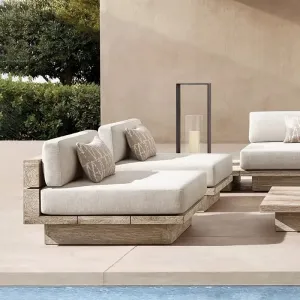 Luxury Modern Outdoor Furniture Garden Lounge Sofa Set Teak Wood Waterproof Eco-Friendly Durable Customized Hotel