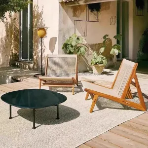 Luxury Modern Teak Outdoor Garden Sofa Set Olifen Rope Woven Design Durable Waterproof Cushions Weather Resistant UV-Resistant