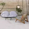 Luxury Modern Teak Outdoor Garden Sofa Set Olifen Rope Woven Design Durable Waterproof Cushions Weather Resistant UV-Resistant