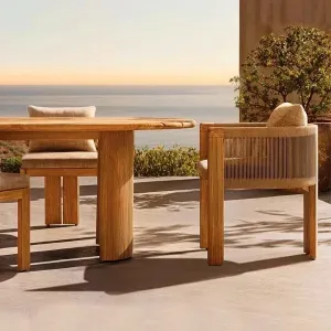 Luxury Teak Frame High Platform Cushion Solid Teak Modern Outdoor Single Sofa Chair for Dining and Hotel Use
