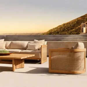 Luxury Teak Wood Garden Sofa Set Modern Outdoor Furniture for Courtyard Park Hotel Villa Patios Poolsides Waterproof Sunproof