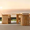 Luxury Teak Wood Garden Sofa Set Modern Outdoor Furniture for Courtyard Park Hotel Villa Patios Poolsides Waterproof Sunproof