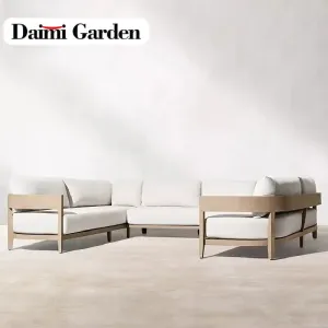 Luxury Waterproof Modern Garden Sofa Set Patio Teak Wood Aluminum Outdoor Courtyard Apartment Hotel Villa