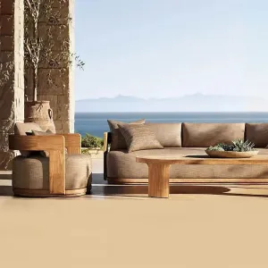 Luxury Wooden Garden Sofa Set-Waterproof Modern Outdoor Furniture for Villa Courtyard Use Teak Patio Sofa