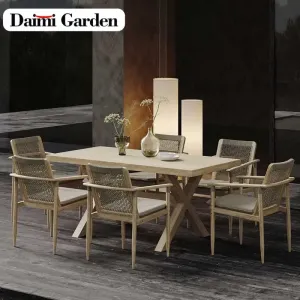 Manufacturers Wholesale Durable Teak Rattan Outdoor Dining Tables and Chairs for Sunny Courtyard Villa Garden Use