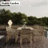 Manufacturers Wholesale Durable Teak Rattan Outdoor Dining Tables and Chairs for Sunny Courtyard Villa Garden Use