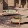 Modern All Weather Arc-shaped Outdoor Sofa Teak Wood Frame Rope Woven Waterproof Daybed Set for Patio Poolside