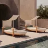 Modern All Weather Arc-shaped Outdoor Sofa Teak Wood Frame Rope Woven Waterproof Daybed Set for Patio Poolside