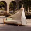 Modern All Weather Arc-shaped Outdoor Sofa Teak Wood Frame Rope Woven Waterproof Daybed Set for Patio Poolside
