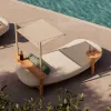 Modern All Weather Arc-shaped Outdoor Sofa Teak Wood Frame Rope Woven Waterproof Daybed Set for Patio Poolside