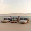 Modern All-weather Outdoor Wooden Teak Sofa Set Waterproof High-Density Foam Cushions-Durable Eco-Friendly Design for Garden