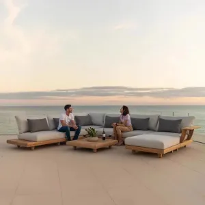 Modern All-weather Outdoor Wooden Teak Sofa Set Waterproof High-Density Foam Cushions-Durable Eco-Friendly Design for Garden