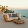 Modern All-weather Outdoor Wooden Teak Sofa Set Waterproof High-Density Foam Cushions-Durable Eco-Friendly Design for Garden