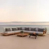 Modern All-weather Outdoor Wooden Teak Sofa Set Waterproof High-Density Foam Cushions-Durable Eco-Friendly Design for Garden