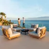 Modern All-weather Outdoor Wooden Teak Sofa Set Waterproof High-Density Foam Cushions-Durable Eco-Friendly Design for Garden