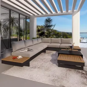 Modern Aluminum Outdoor Sofa Set for Villa Garden Courtyard Park Poolside Hotel Use-L Sectional Sofa with Waterproof Cushions