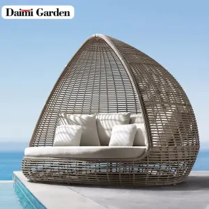Modern Aluminum Rattan Garden Daybed Set Outdoor Furniture Waterproof Upholstery Cushions Eco-Friendly Durable Living Room Patio