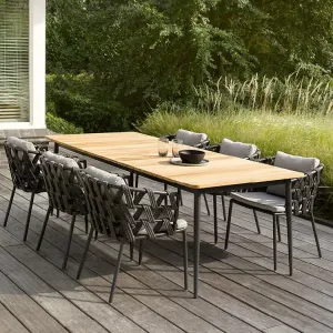 Modern Aluminum Waterproof Patio Dining Furniture Rope Weaving Dining Chair with Teak Wood Table Set Balcony Outdoor Furniture
