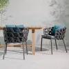 Modern Aluminum Waterproof Patio Dining Furniture Rope Weaving Dining Chair with Teak Wood Table Set Balcony Outdoor Furniture
