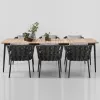 Modern Aluminum Waterproof Patio Dining Furniture Rope Weaving Dining Chair with Teak Wood Table Set Balcony Outdoor Furniture