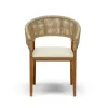 Modern Comfortable Eco-Friendly Waterproof Dining Chair for Restaurant Sets Teak Wood Rattan Synthetic Cushion Outdoor Garden