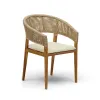 Modern Comfortable Eco-Friendly Waterproof Dining Chair for Restaurant Sets Teak Wood Rattan Synthetic Cushion Outdoor Garden