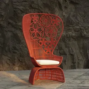 Modern Comfortable Single Designer Balcony Rattan Woven High-Back Chair for Outdoor Use-Durable Waterproof