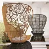 Modern Comfortable Single Designer Balcony Rattan Woven High-Back Chair for Outdoor Use-Durable Waterproof