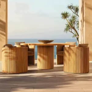 Modern Comfortable Teak Dining Table and Chair Set for Garden Outdoor School Villa Use