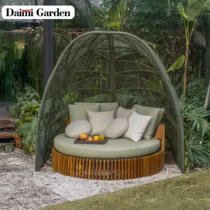 Modern Creative Durable Outdoor Furniture Nest Shaped Teak Wood Garden Daybed Sun Lounger for Terrace Resort Living Room Park