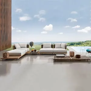 Modern Daimi D033 Outdoor Garden Sofa Set with UV-Resistant PE Rattan Waterproof Cushions Solid Teak Wood Luxury Patio Furniture