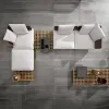 Modern Daimi D033 Outdoor Garden Sofa Set with UV-Resistant PE Rattan Waterproof Cushions Solid Teak Wood Luxury Patio Furniture