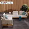 Modern Design Outdoor Garden Courtyard Furniture Weaving Rope Teak Waterproof Durable Hotel Villa Sofa Set