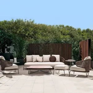 Modern Design Rattan Rope Sofa Chair Set Aluminum Alloy Eco-Friendly Waterproof Durable Outdoor Furniture for Hotel