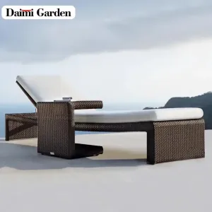 Modern Design Teak Rattan Full Color Printed Sun Lounger Recliner Outdoor Use Living Room Courtyard Balcony Terrace Park-Durable