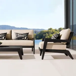 Modern Design Teak Wood Outdoor Dining Furniture Set Soft Cushion Sofa Waterproof Eco-Friendly Apartment Villas Hotels Pools