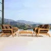 Modern Design Teak Wood Outdoor Dining Furniture Set Soft Cushion Sofa Waterproof Eco-Friendly Apartment Villas Hotels Pools