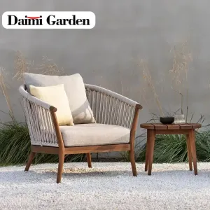Modern Durable Comfortable Outdoor Teak Wood Sofa Set Rope Woven Design Waterproof Cushion Eco-Friendly Farmhouse Villa Park