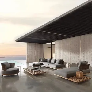 Modern Eco-Friendly Teak Wood Outdoor Sofa Set with Table and Chair for Apartment Patio Park Villa Courtyard Hotels
