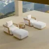Modern Elegant Teak Garden Sofa Patio Hotel Villa Outdoor Furniture Comfortable Leisure Single Garden Sofa
