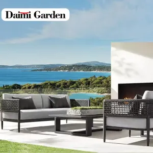 Modern Garden Rope Rattan Sofa Set for Hotel Villa Outdoor Use with Waterproof Cushions-Durable Eco-Friendly Furniture