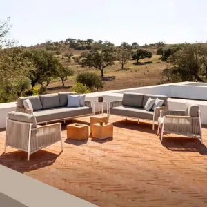 Modern Hotel Furniture Patio Teak Wood Leisure Rattan Sofa Set Outdoor Wicker Aluminium Courtyard Apartment
