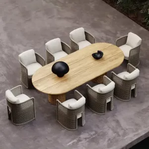 Modern Hotel Villa Outdoor Dining Table and Chairs Set with Rope Frame Waterproof and Durable