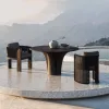 Modern Hotel Villa Outdoor Dining Table and Chairs Set with Rope Frame Waterproof and Durable