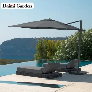 Modern Large Aluminum Outdoor Sunshade Umbrella UV-Proof Waterproof Foldable Stylish Design Courtyard Furniture Granite Base