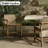 Modern Leisure Outdoor Dining Set Teak Anti-Corrosion Rattan Wood Furniture Open-Air Balcony Garden Chair Sofa Table Hotel Villa