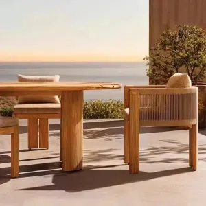 Modern Luxury Comfortable Durable Outdoor Furniture Patio Chair Table Set Teak Wood Dining Waterproof Garden Park School