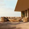 Modern Luxury Outdoor Garden Furniture Eco-Friendly Waterproof Teak Wood Sofa Set with Cushions for Courtyard Villa Hotel Use