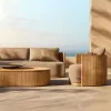 Modern Luxury Outdoor Garden Furniture Eco-Friendly Waterproof Teak Wood Sofa Set with Cushions for Courtyard Villa Hotel Use
